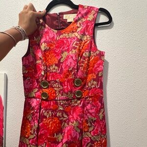 Michael Kors Vibrant Pink and Red Floral Midi Dress